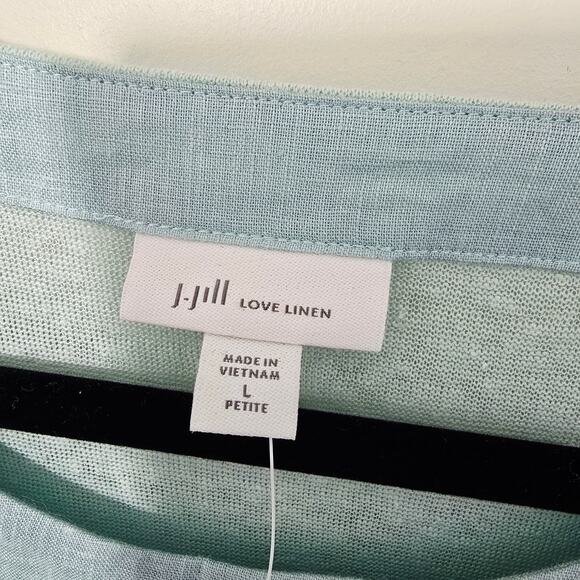 J Jill Linen Tee Blue Green Short Sleeve NWT Love Linen Size L Petite - Picture 3 of 7